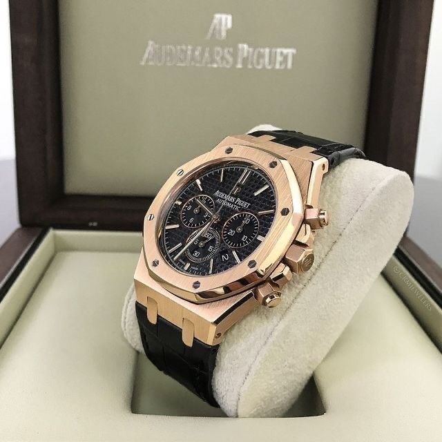 Royal Chrono Or Rose & Noir — Cuir véritable noir