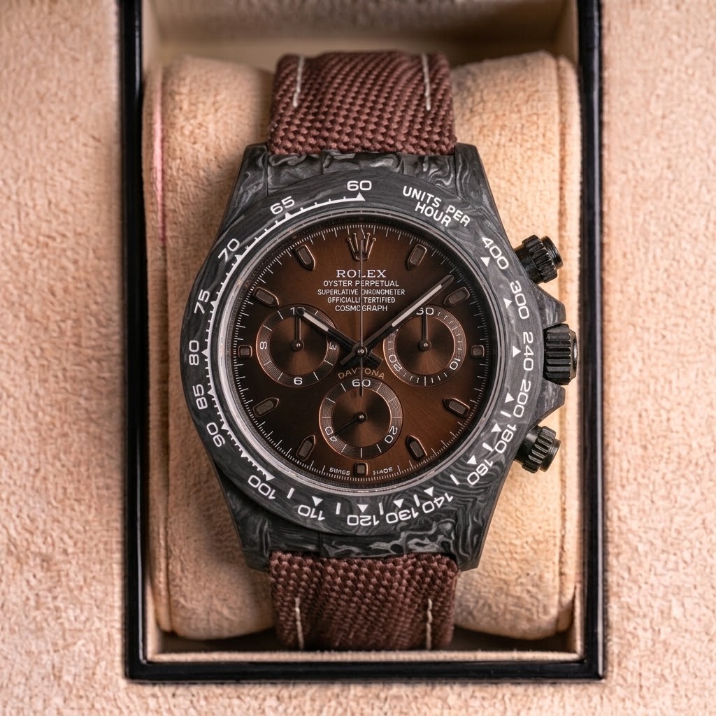 Rolex Daytona Carbon - Cadran Chocolat — Nylon marron