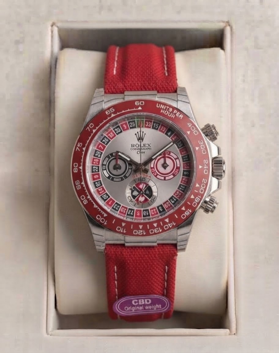 Rolex Daytona Roulette - Cadran Argent — Nylon rouge
