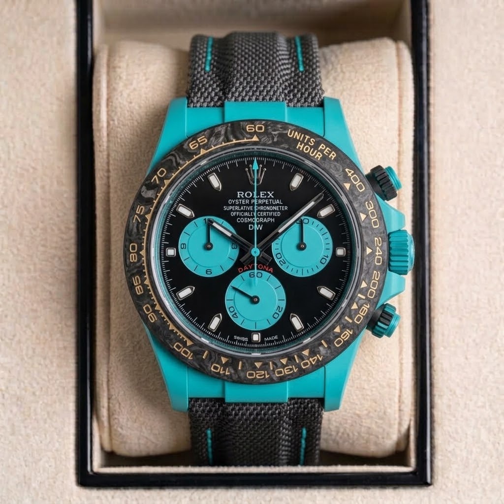 Rolex Daytona Turquoise Carbone — Tissu gris